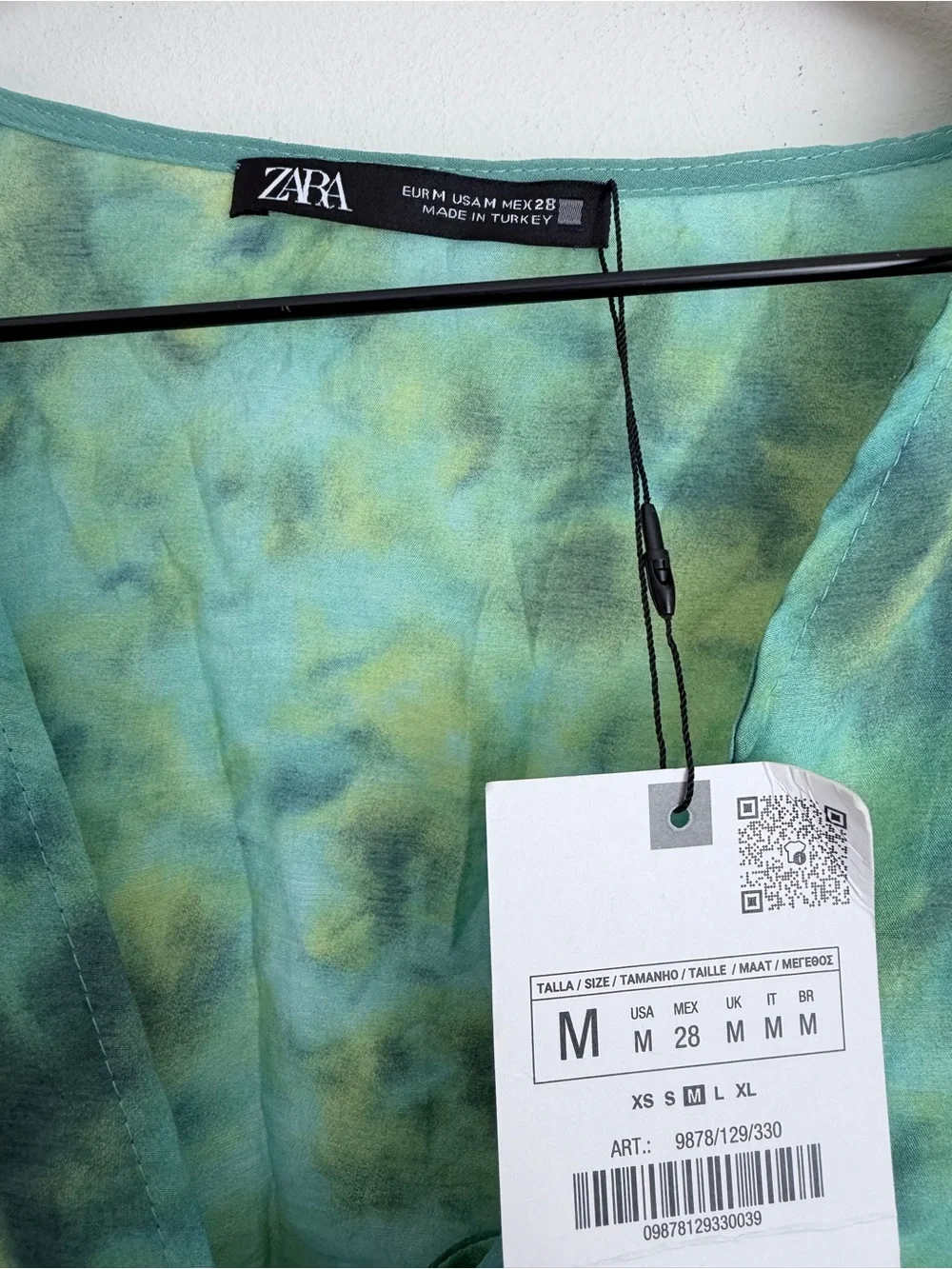Zara Printed Beaded Dress Kaftan Lyocell blend lightweight Green M NWT